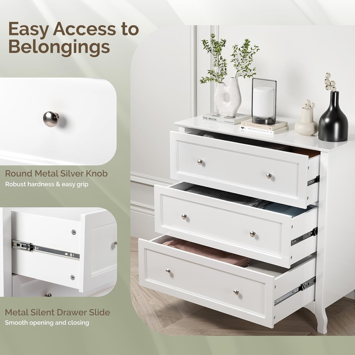 VINGLI Fluted Tall Dresser 5 Drawer, 23.66" W Chest of Drawers Gray Wood Dresser with Rounded Edges, Grey Dressers for Bedroom