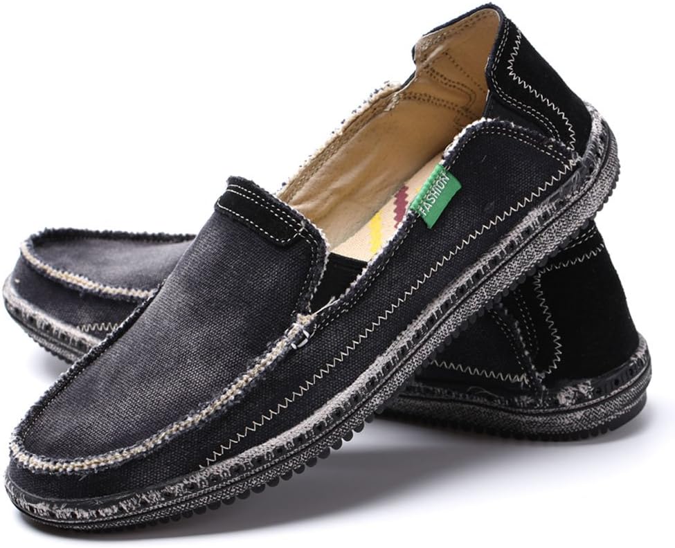 VILOCY Mens Slip on Deck Shoes Casual Canvas Loafers Beach Boat Shoes Zero Drop Vintage Flat