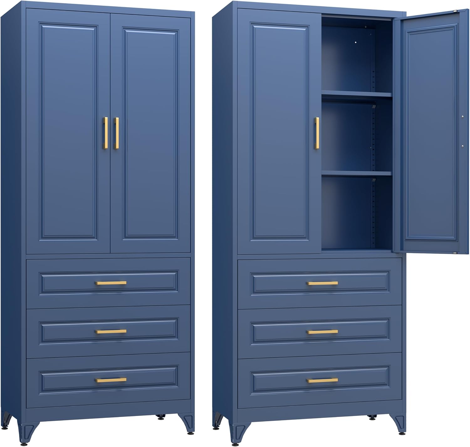 Steeloong 71"Metal Pantry Storage Cabinet with Doors & 4 Adjustable Shelves | Kitchen Pantry Cabinet,White Kitchen Cabinet with 2 Gold Handles,Tall Cabinet for Livingroom,Pantry, Bathroom,Kitchen
