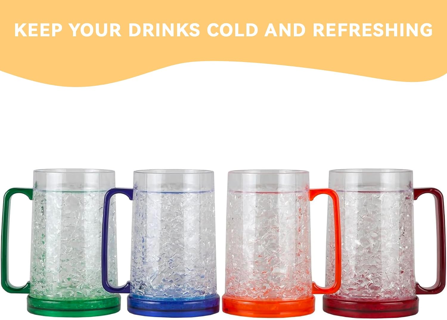 Lily's Home Freezer Beer Mugs - Set of 4 Freezable Gel-Filled 16 oz BPA-Free Acrylic Frozen Mugs for Outdoor Entertaining and Gifting