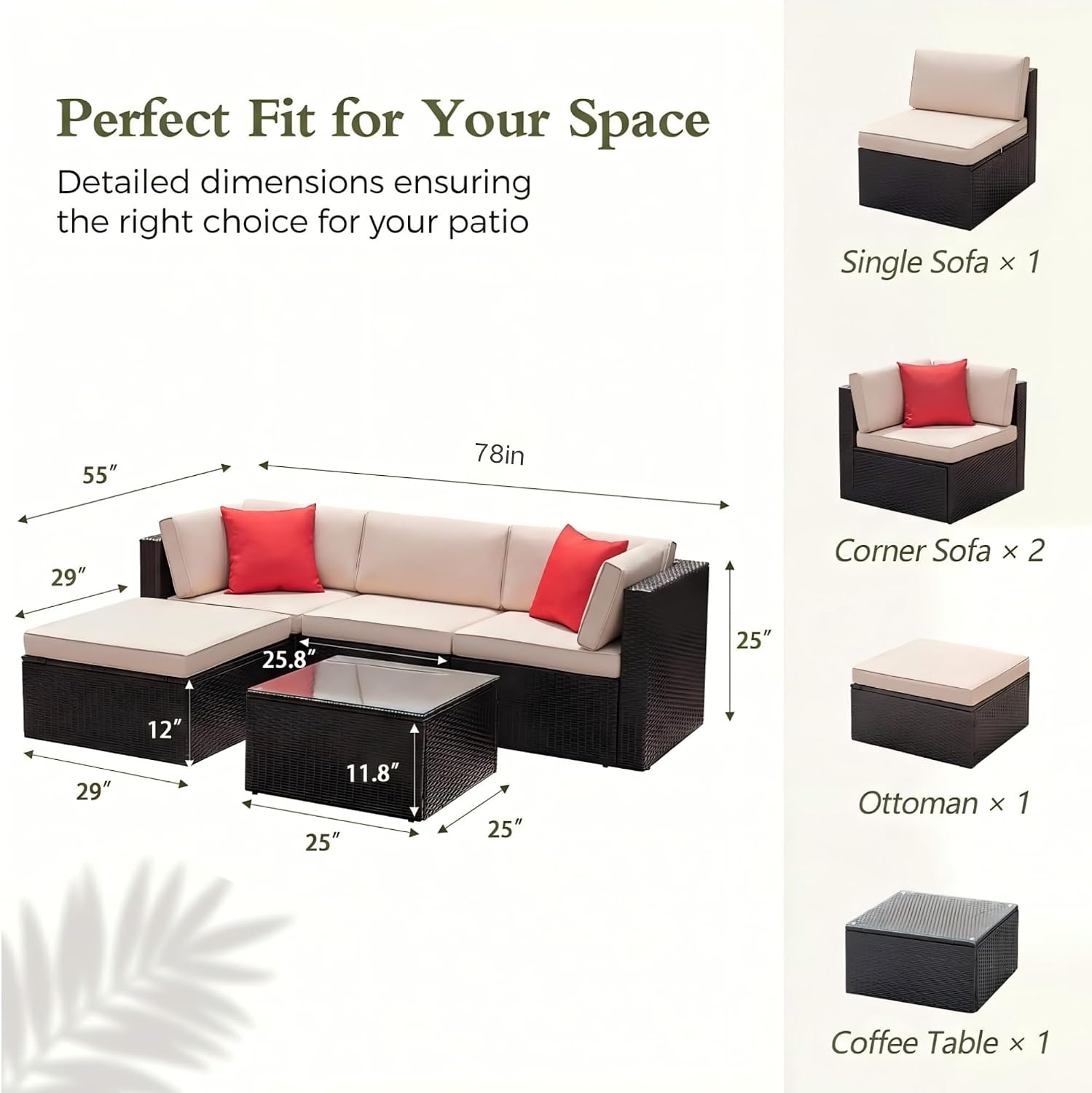 Devoko 5 Pieces Patio Furniture Sets Outdoor Sectional Patio Sofa | All Weather Manual Weaving Wicker Rattan Patio Seating Sofas with Cushion and