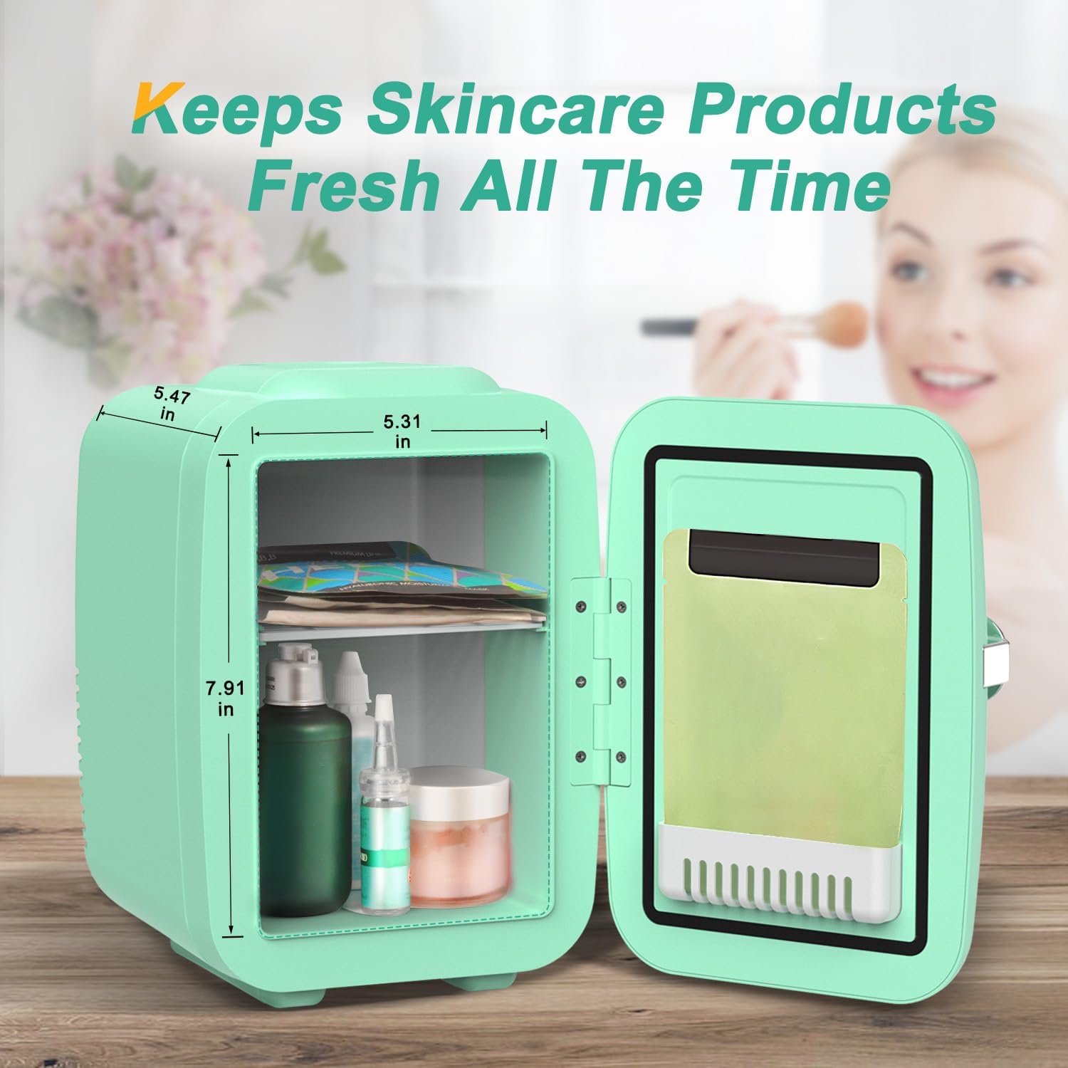 CROWNFUL Mini Fridge, 4 Liter/6 Can Portable Cooler and Warmer Personal Refrigerator for Skin Care, Cosmetics, Beverage, Food, Great for Bedroom