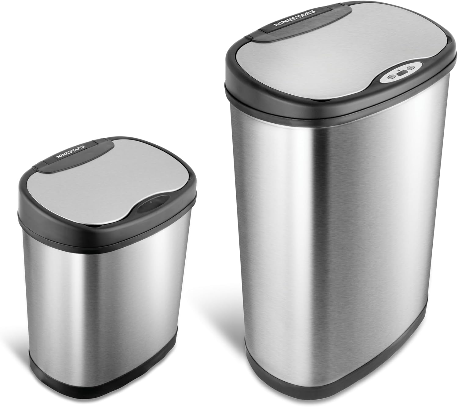 Ninestars Two-Piece Automatic Trash Can Combo Set, 13 Gal (50L) & 3 Gal (12L) Touchless Motion Sensor Garbage Cans with Odor-Sealing Lids