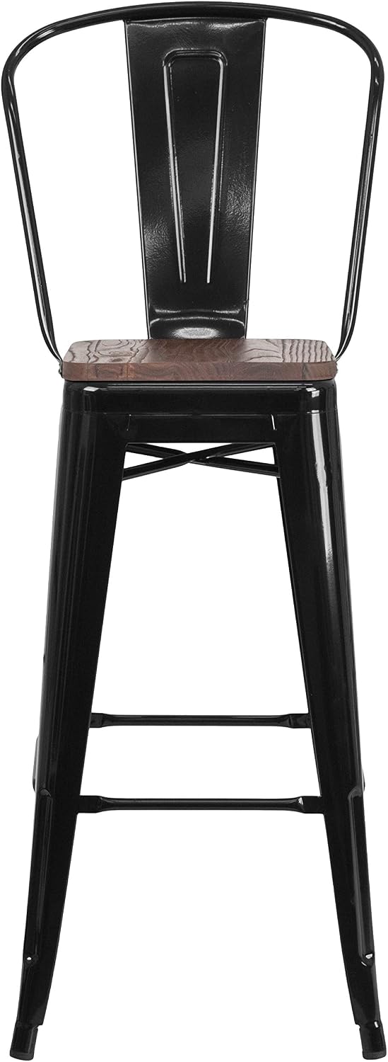 Flash Furniture 30 in Metal Barstool with Back, Blue | Commercial Grade, Removable Back, Indoor/Outdoor Use