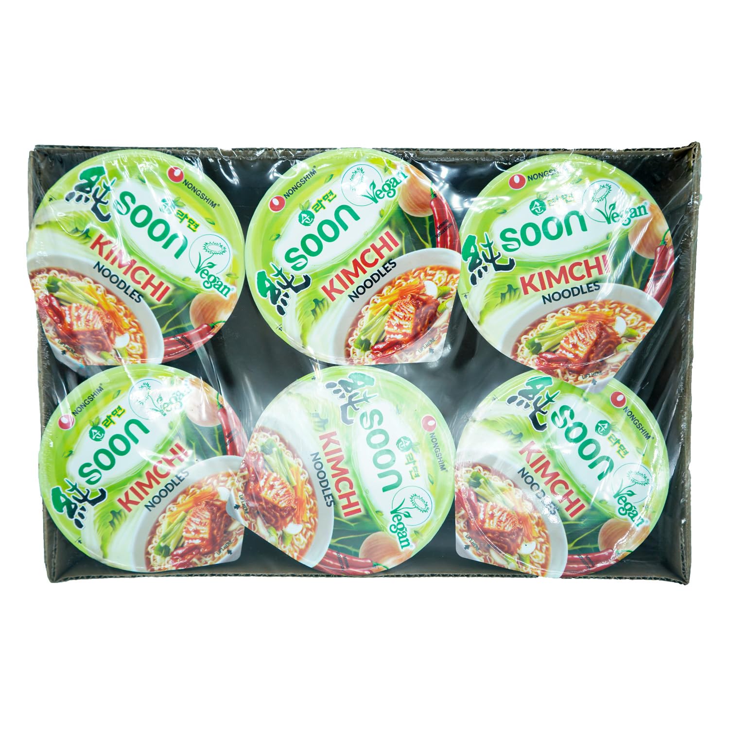Nongshim Soon Veggie Ramyun Noodles, Signature Korean Instant Ramyun, Vegetable Flavored Broth, Vegan Noodles, Quick & Easy, Microwaveable Cup, 2.64 oz (Pack of 6)