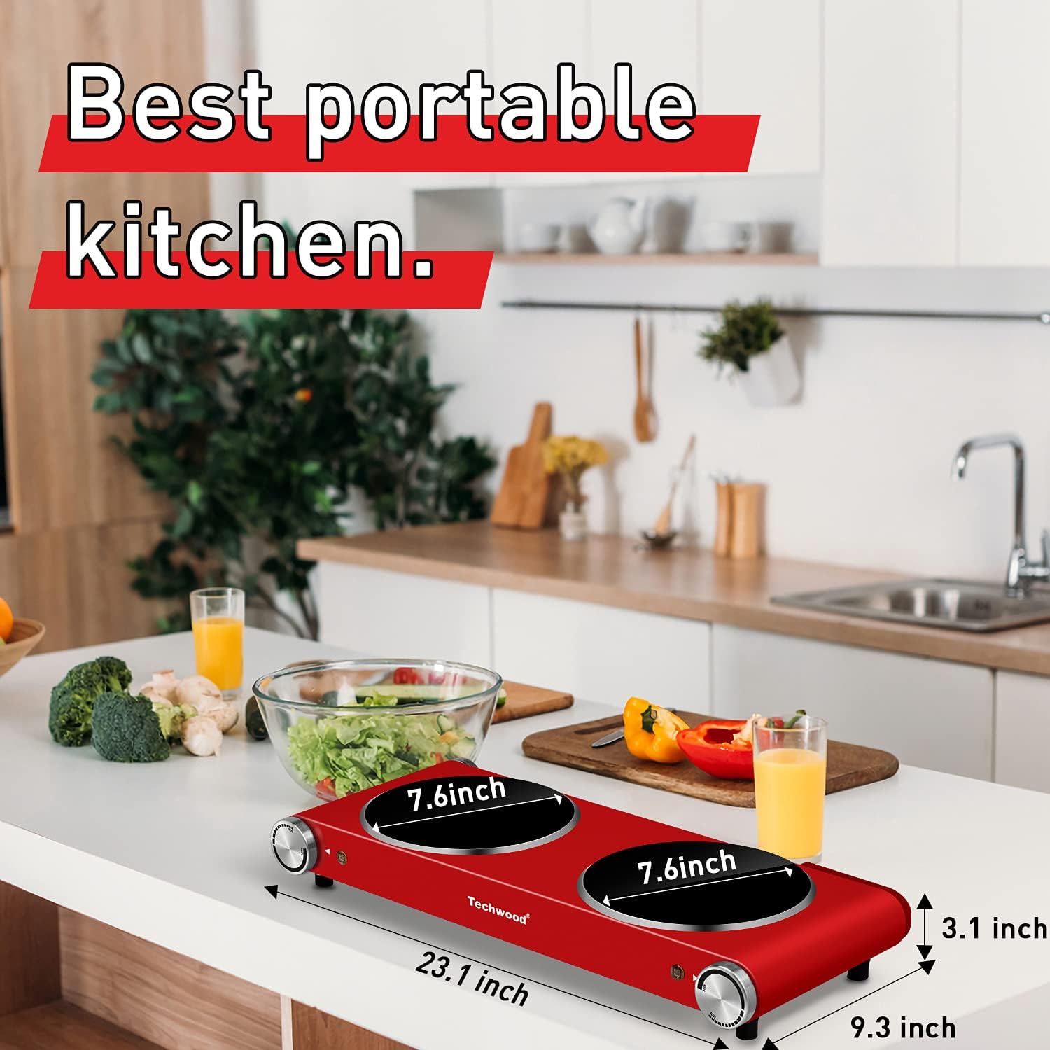 Hot Plate, Techwood Electric Stove for Cooking, 1500W Countertop Single Burner with Adjustable Temperature and Handles