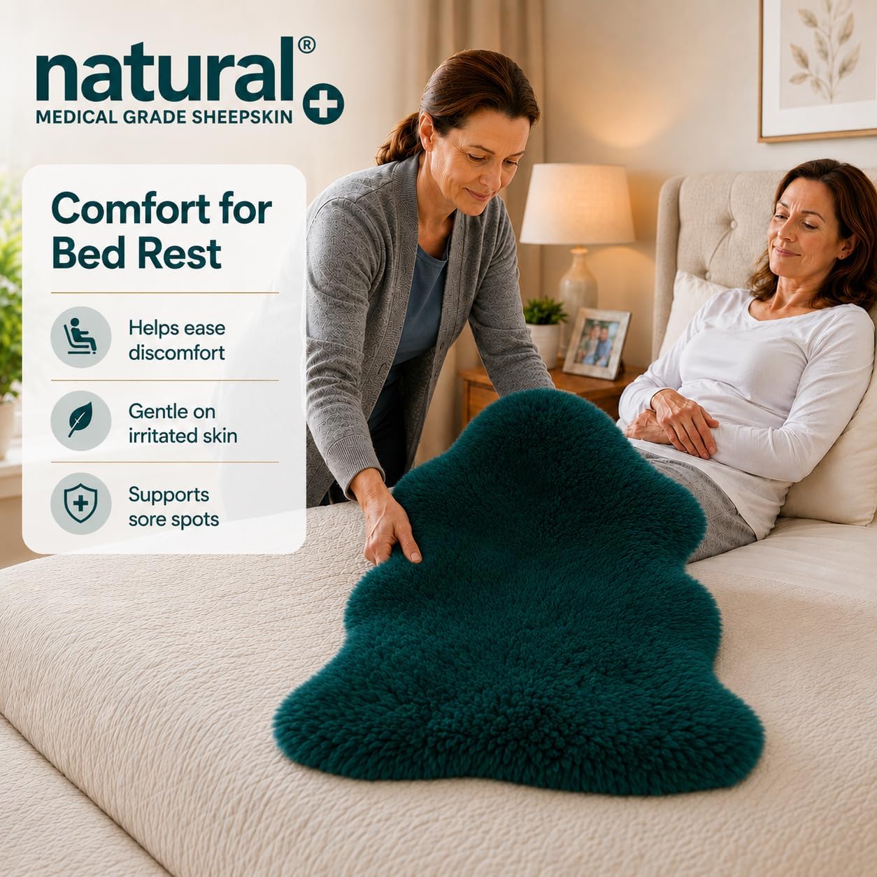 Natural Medical Sheepskin Pad, Non-Slip Back, Natural, 17 x 17 in, 1 Pack