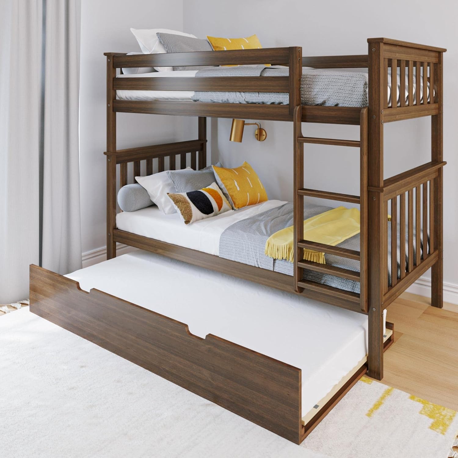Max & Lily Bunk Bed Twin over Twin, Solid Wood Bunk Bed Frame with Ladder for Kids, 14" Safety Guardrails, Easy Assembly, No Box Spring Needed, White