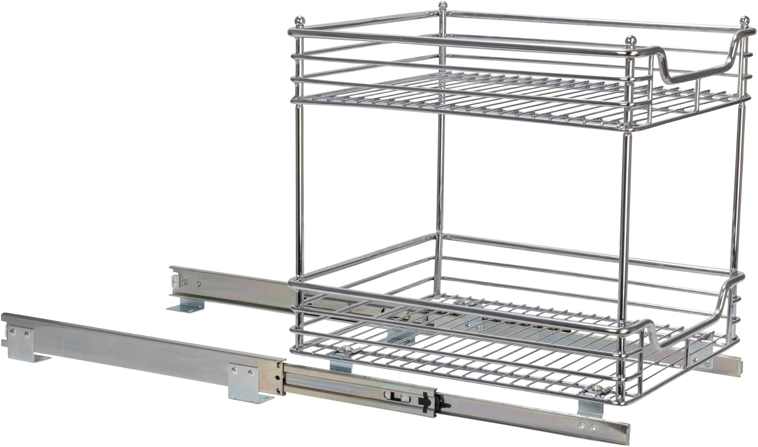 Household Essentials Glidez 2‑Tier Multipurpose Chrome‑Plated Steel Pull‑Out/Slide‑Out Under Cabinet Organizer, Chrome Finish