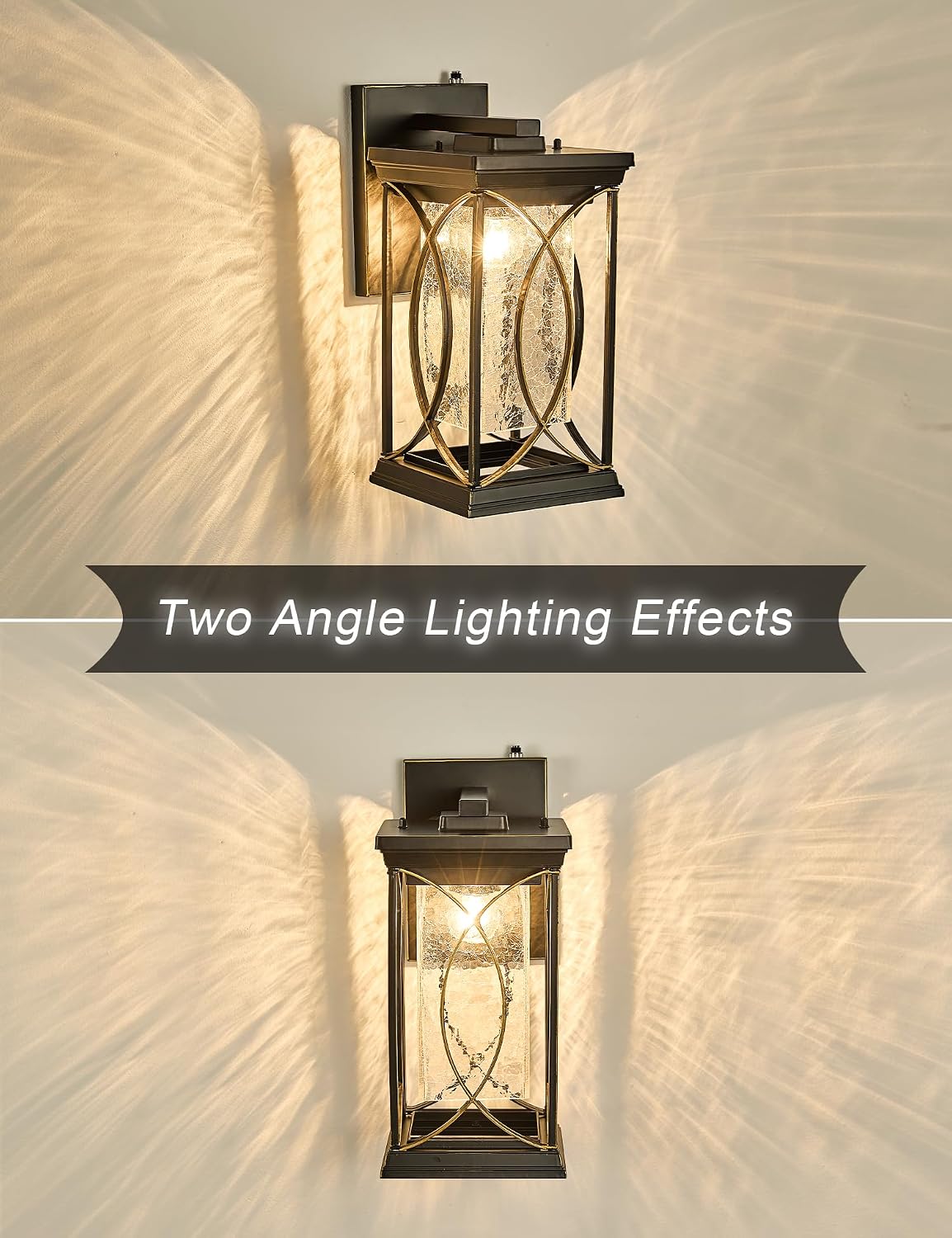 Dusk to Dawn Modern Outdoor Coach Lantern Exterior Light Fixtures Black Aluminum with Crack-Like Glass Waterproof Wall Sconce Mission Outside Light