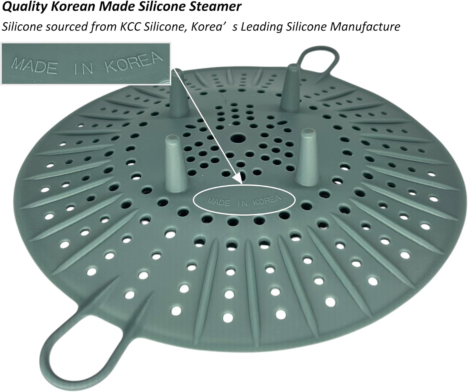 Korean Made Silicone Steamer Basket 10' Size, Silicone Steamer Insert for Pot Flexible Design (Gray) Stocking Stuffer