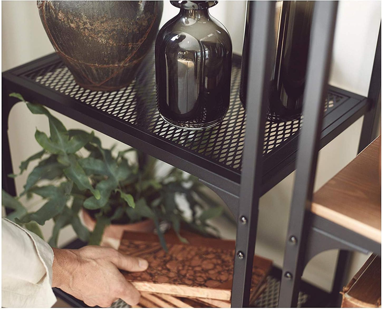 Royal7 4-Shelf Industrial Bookshelf, Rustic Metal and Wood Shelf, 19 5/8”W x 14 1/8”D x 53 1/2” H, Black
