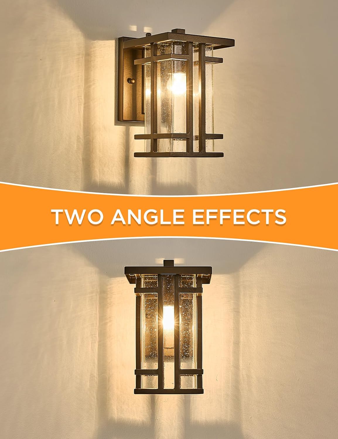 Rustic Dusk to Dawn Outdoor Wall Light Fixture 13.8"H Waterproof Exterior Wall Sconces Black Metal with Seeded Glass Sensor Outdoor Wall Lantern for
