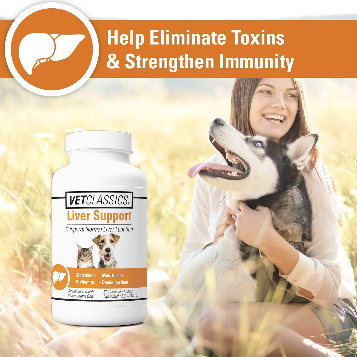 Liver Support Pet Health Supplement for Dogs, Cats – Liver Functions – B-Vitamins, Glutathione, Milk Thistle – Soft Tablets, Chews – 60 Chewable Tablets