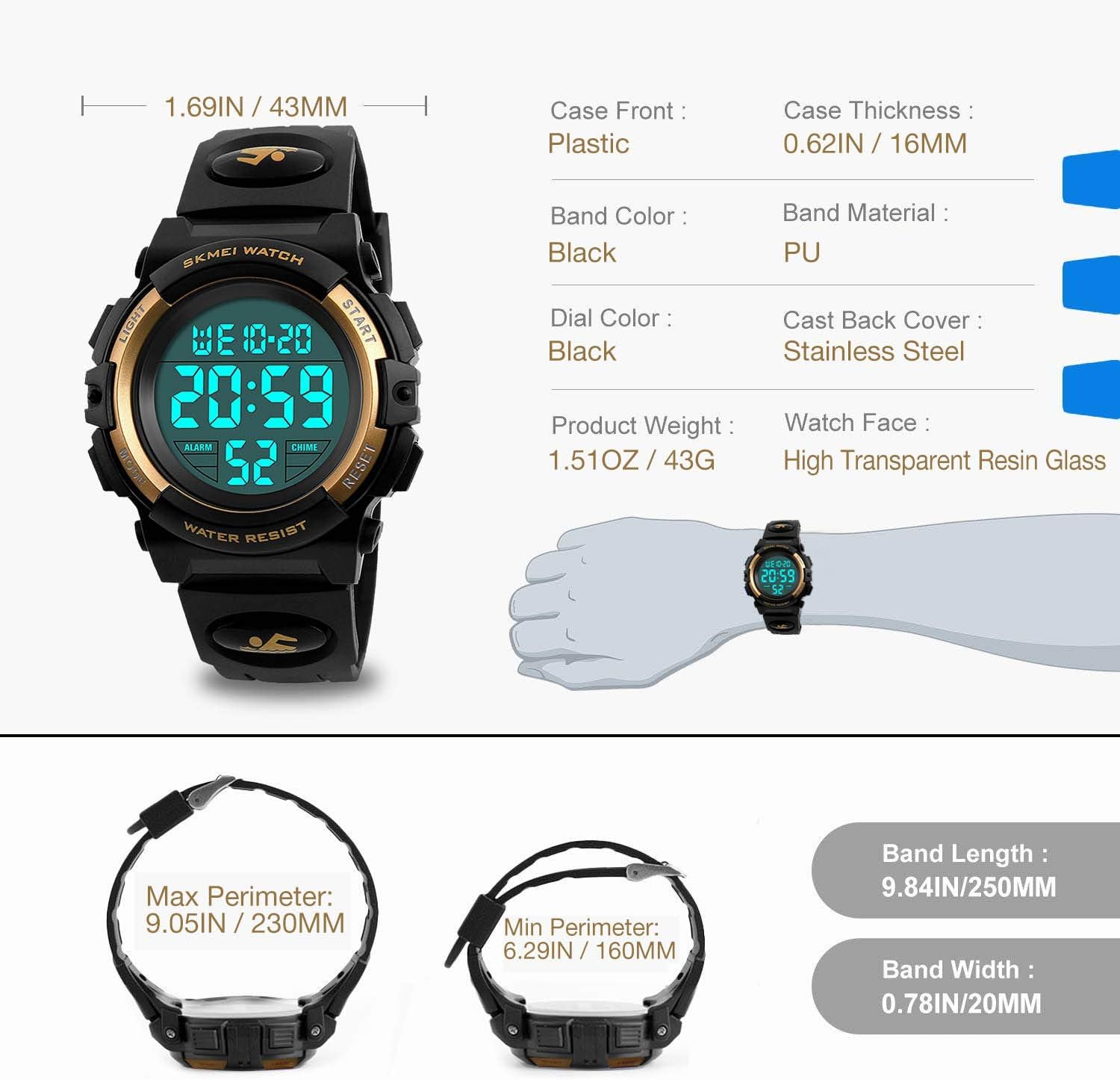 cofuo Kids Digital Watch for Boys Girls, Boys Watches Ages 3-17,Sport Outdoor Watch for Kid, 50M Waterproof Analog Multifunctional Chronograph LED Alarm Stopwatch Silicone Band, Kids Gift