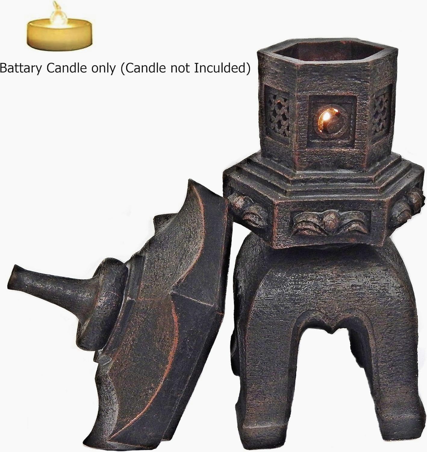 Bellaa Japanese Pagoda Garden Statue - 17” Brown Polyresin Zen Lantern Outdoor Decor