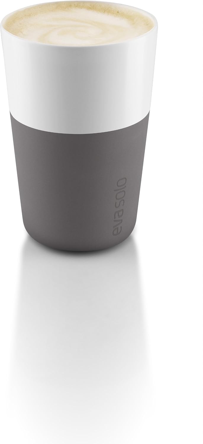 Eva Solo | 2 Lungo Tumbler Mugs | 8 oz Porcelain Coffee Cup Tumblers with Silicone-coated Grip | Danish Design, Functionality & Quality | Black