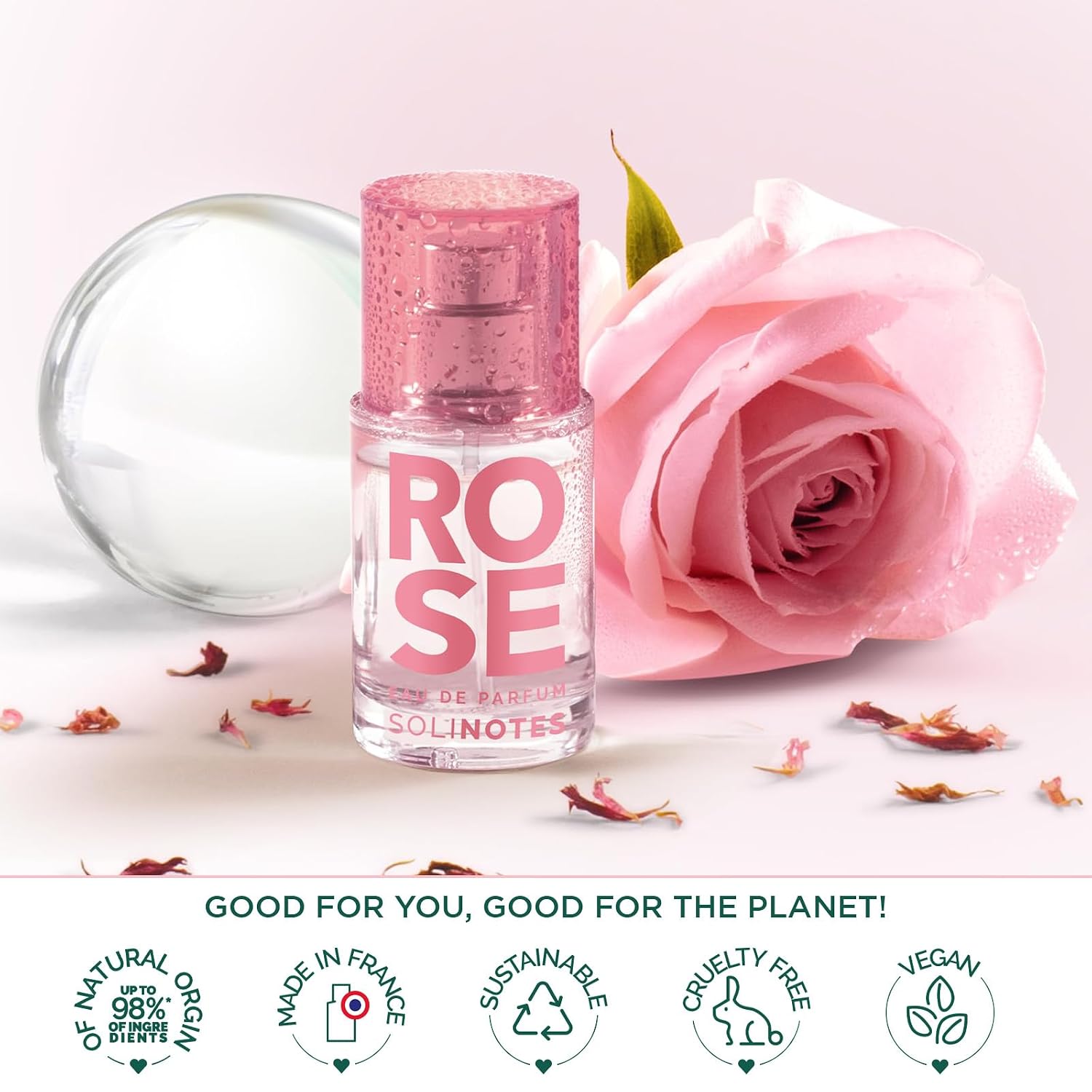 Solinotes Rose Eau de Parfum, Lychee & Magnolia, for Women & Men, 15ml