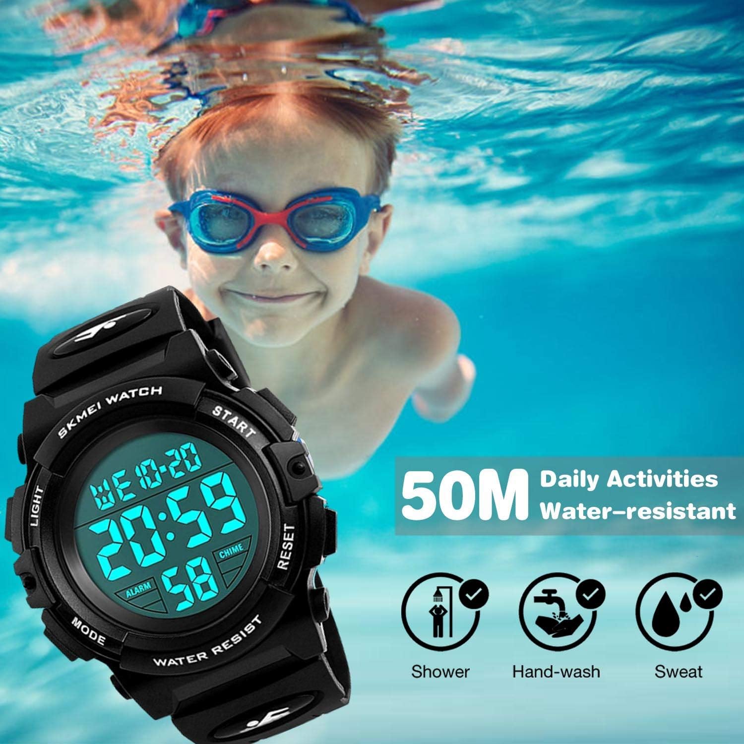 cofuo Kids Digital Watch for Boys Girls, Boys Watches Ages 3-17,Sport Outdoor Watch for Kid, 50M Waterproof Analog Multifunctional Chronograph LED Alarm Stopwatch Silicone Band, Kids Gift