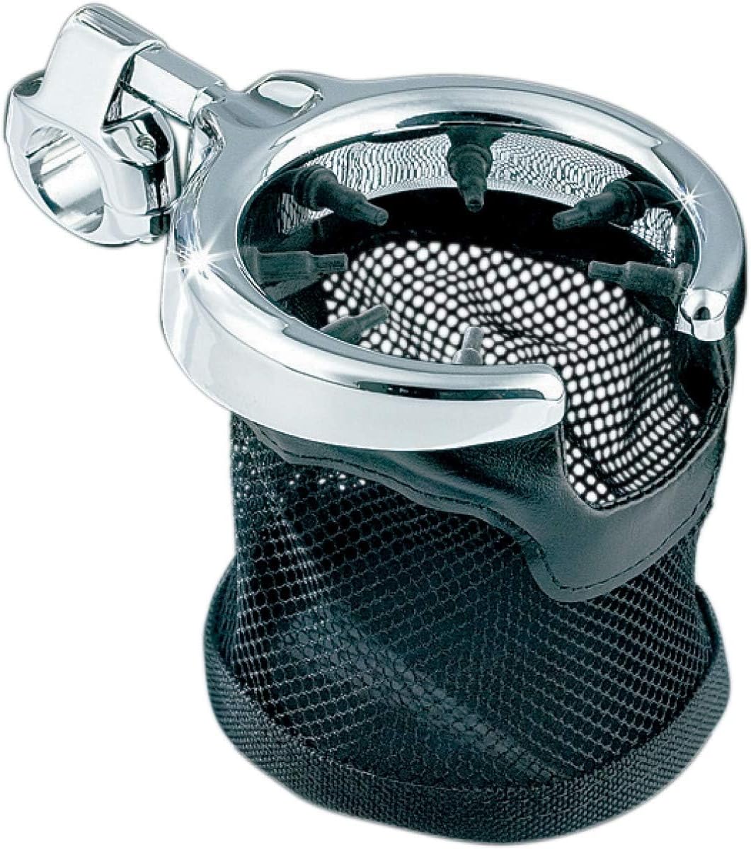 Kuryakyn 1429 Motorcycle Handlebar Accessory: Replacement Drink/Cup Holder with Mesh Basket without Clamp/Mount, Black