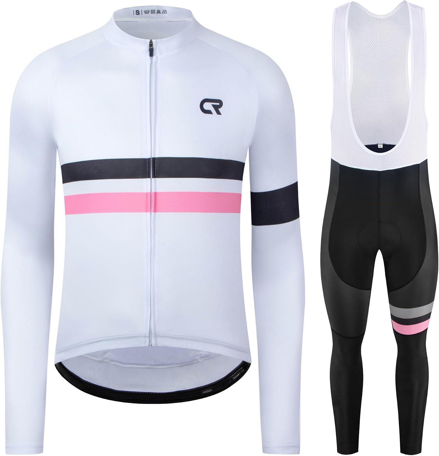 Coconut Ropamo CR Men's Cycling Clothing Set Long Sleeve Cycling Jersey Zipper Pocket Bike Outfit Cycling Bib Pants 3D Padded