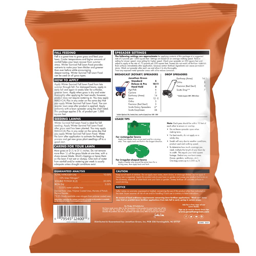 Jonathan Green (12414) Winter Survival Fall Lawn Food - 10-0-20 Fall Lawn Fertilizer (15,000 Sq. Ft.)