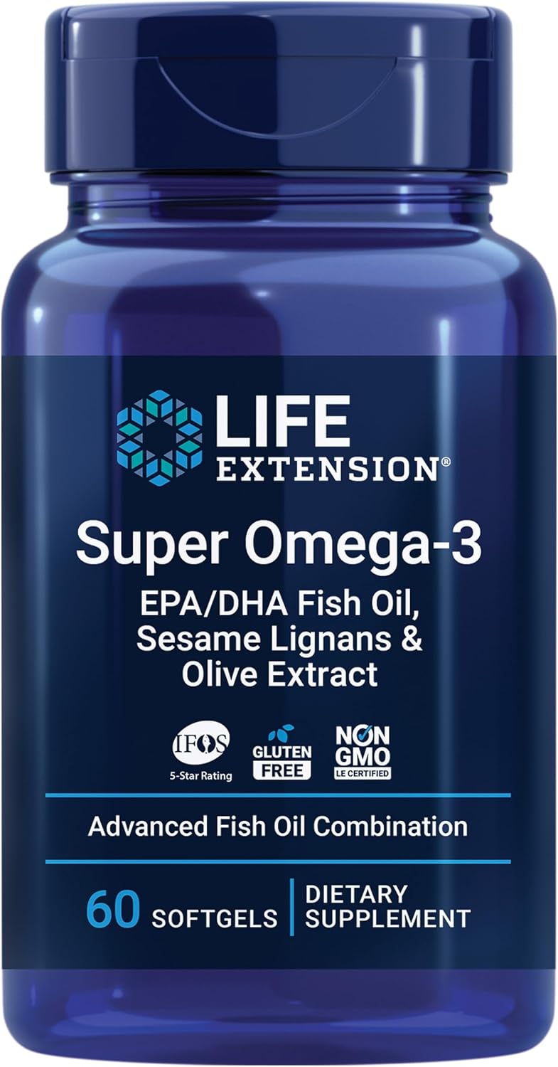 Life Extension Super Omega-3 EPA/DHA Fish Oil, Sesame Lignans & Olive Extract – Heart Health, Brain Health, Inflammation Health Support, Gluten-Free, Easy to Swallow, Non-GMO, 240 Softgels