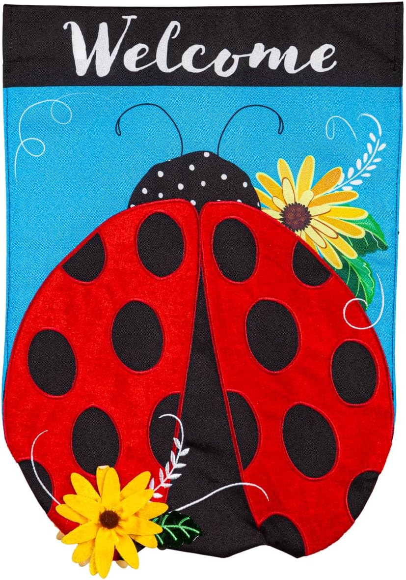 Evergreen Flag Ladybug Welcome Linen Spring Garden Flags 12x18 double sided | Small Garden Flags For Outside | Welcome Spring Flag Décor for Yards