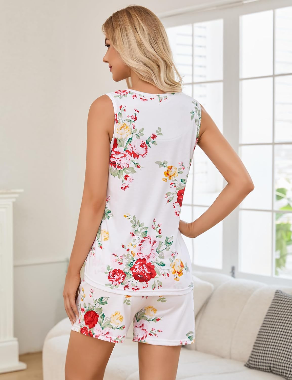 ENJOYNIGHT Womens Pajama Set Cotton Summer Sleep Tank and Shorts Pjs