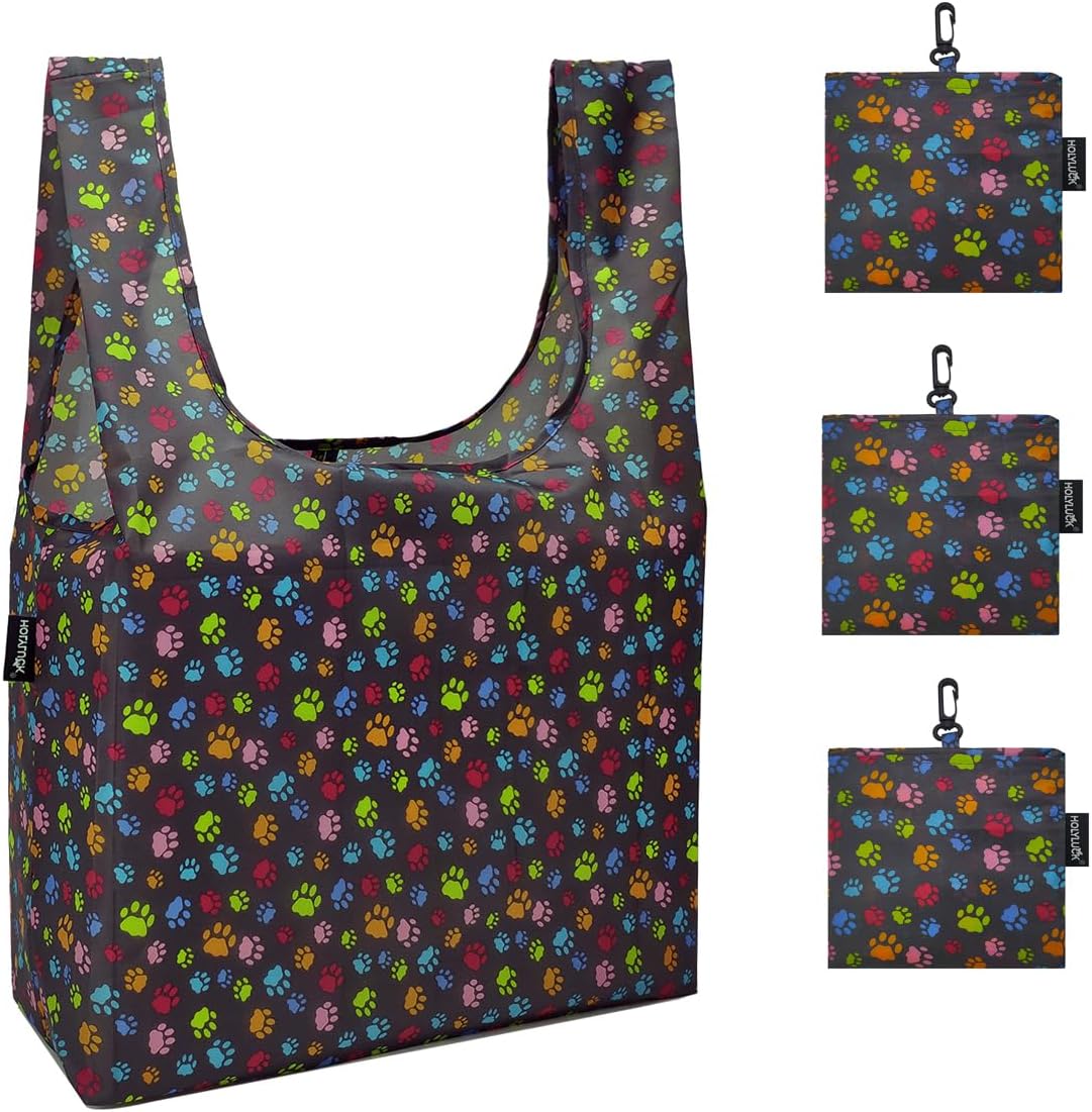 HOLYLUCK Reusable Grocery Bags,Heavy Duty Foldable Shopping Tote Bag (Standard, 3 Blue Geometric Flowers)
