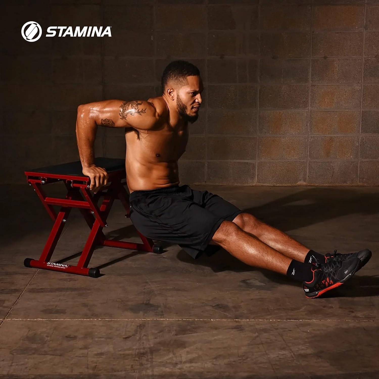 Stamina X 12" to 24" Adjustable Height Plyo Step Up Exercise Box For Home Workout with Access to Muuv, Non-Slip Surface and Workout Guide, Black/Red