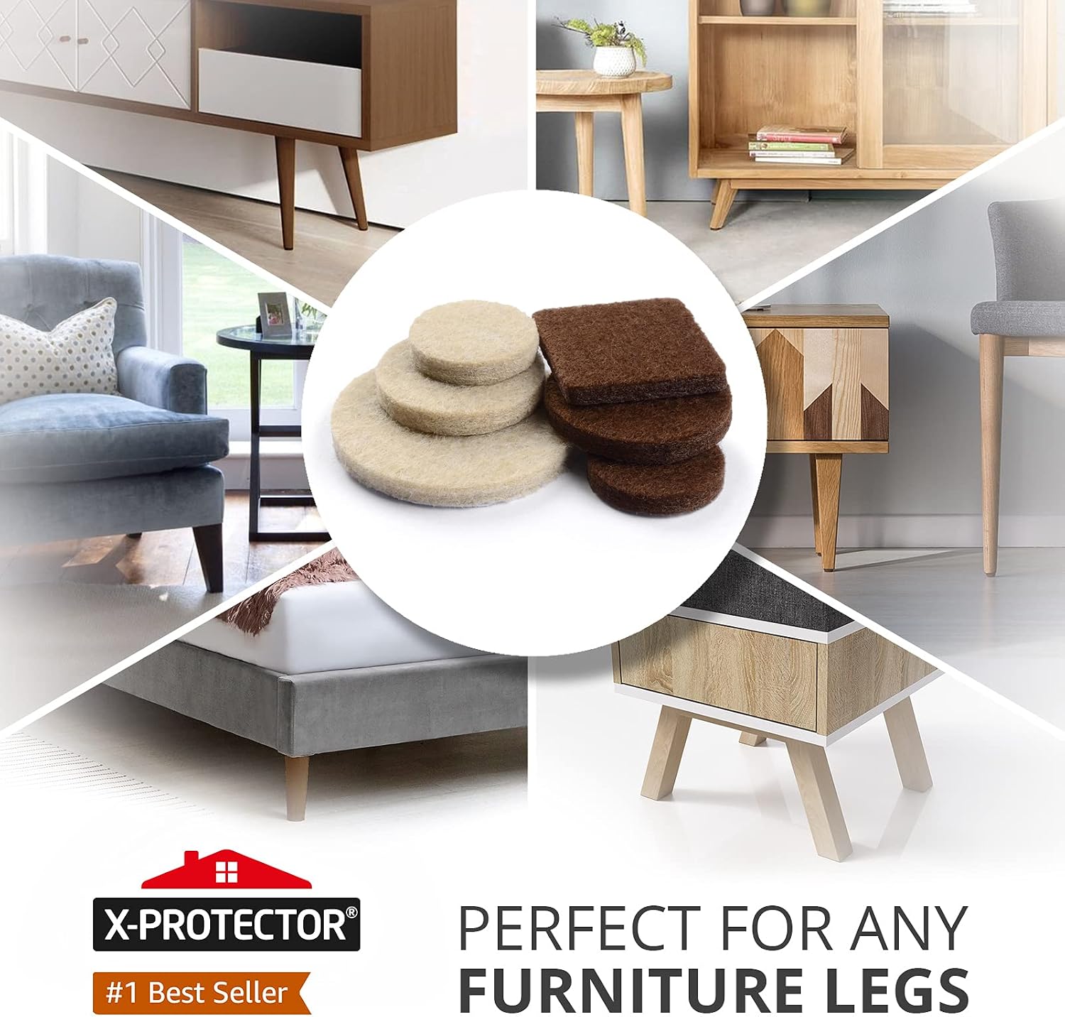 Felt Furniture Pads X-PROTECTOR 133 PCS Premium Furniture Pads - Felt Pads | Furniture Feet Wood Floor Protectors - Protect Your Hardwood & Laminate Flooring! Brown and Beige