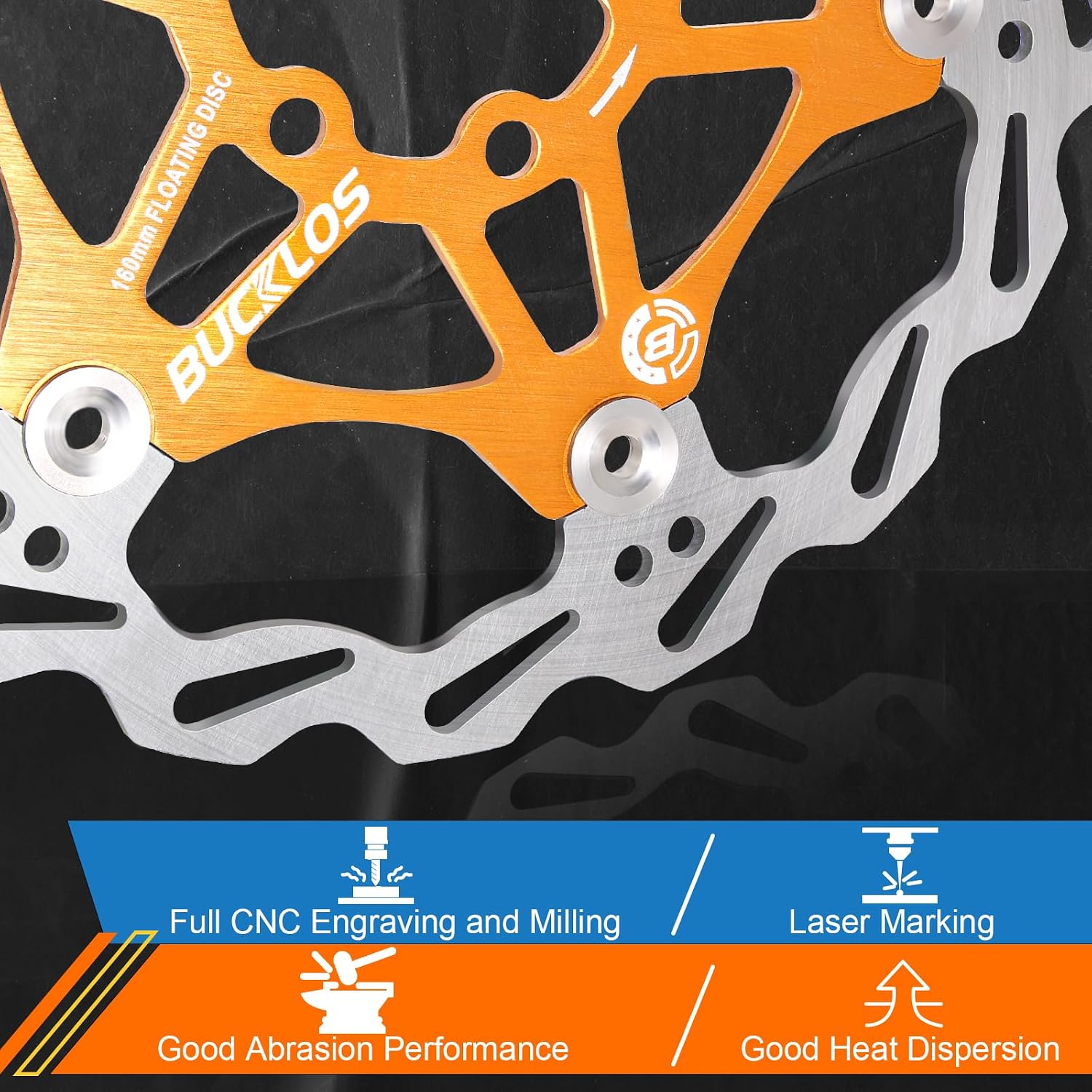 BUCKLOS 160mm 180mm 203mm Floating Disc Brake Rotor, Stainless Steel MTB Brakes Rotors with 6PC Bolts