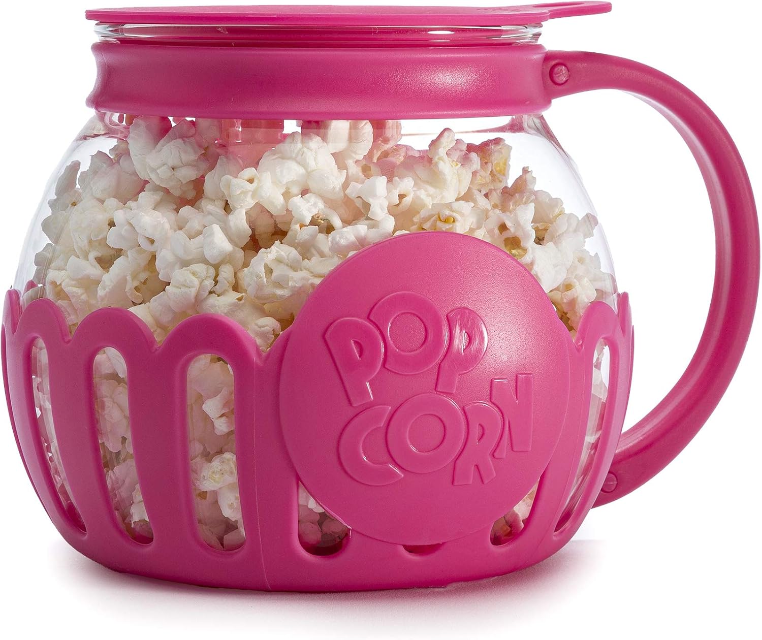 Ecolution Patented Micro-Pop Microwave Popcorn Popper with Temperature Safe Glass, 3-in-1 Lid Measures Kernels and Melts Butter, Made Without BPA, Dishwasher Safe, 3-Quart, Red