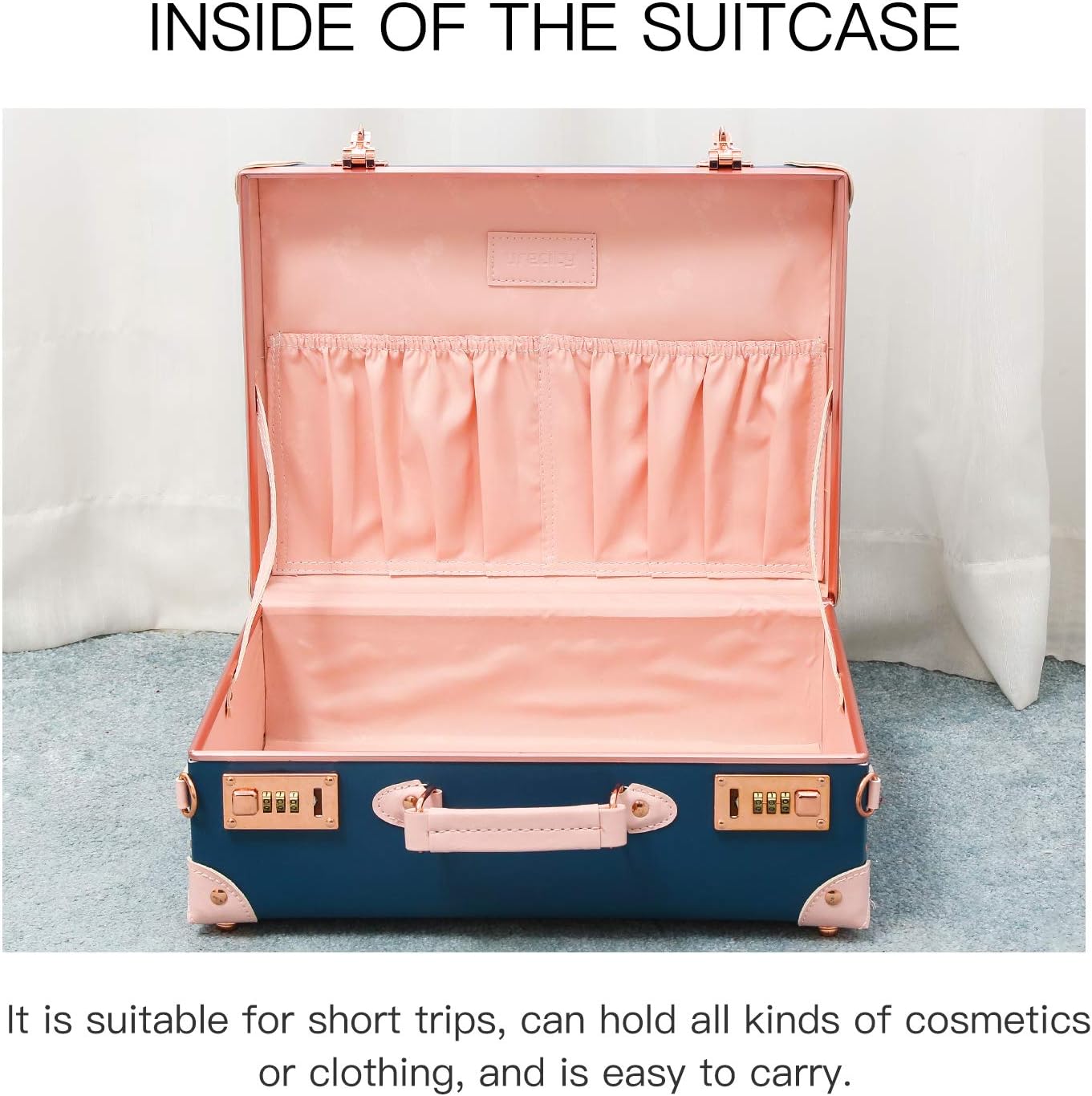 urecity Vintage and Cute Carry-on Overnight Case Non-wheeled Mini Leather Trunk Suitcase with Shoulder Strap