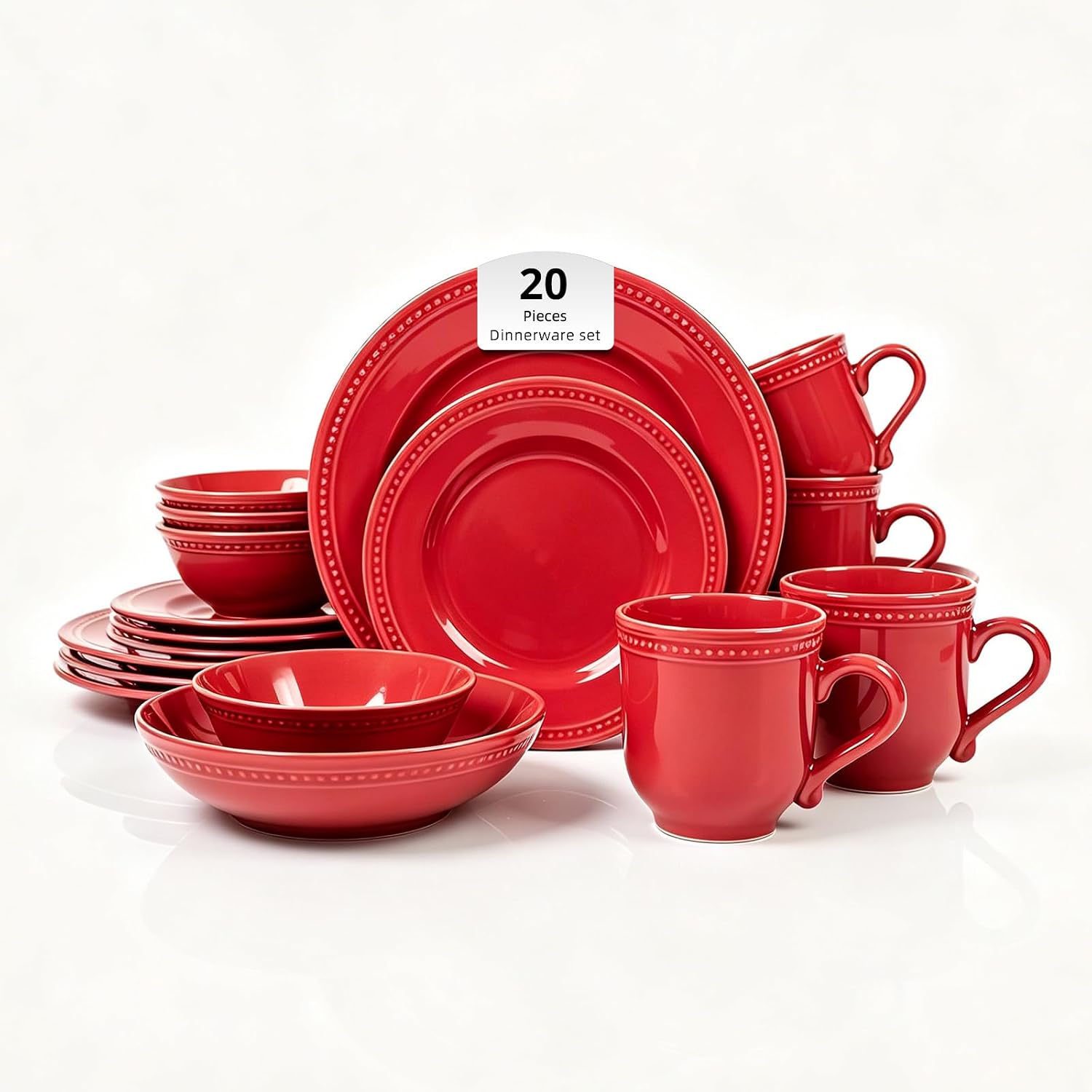 HomeVSS 20-Piece Pearl Dots Stoneware Dinnerware Set, Pink, Service for 4