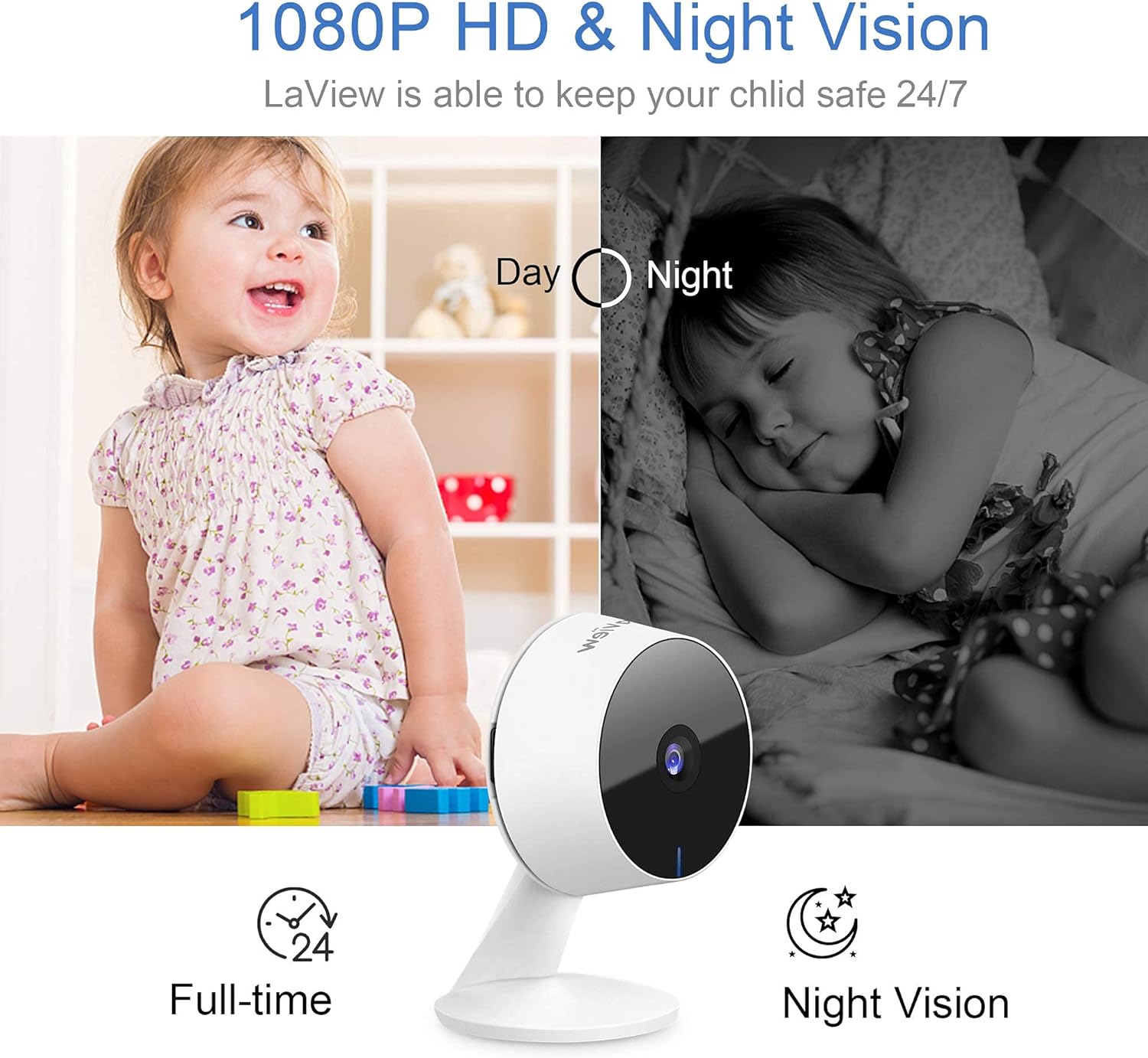 LaView Security Cameras 4pcs, Home Security Camera Indoor 1080P, Wi-Fi Cameras Wired for Pet, Motion Detection, Two-Way Audio, Night Vision, Phone App