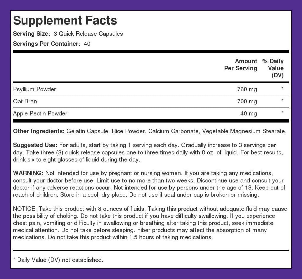 Piping Rock Fiber Complex Supplement | 1500mg | 120 Capsules | Triple Action Pills | with Psyllium, Oat Bran, and Apple Pectin | Non-GMO
