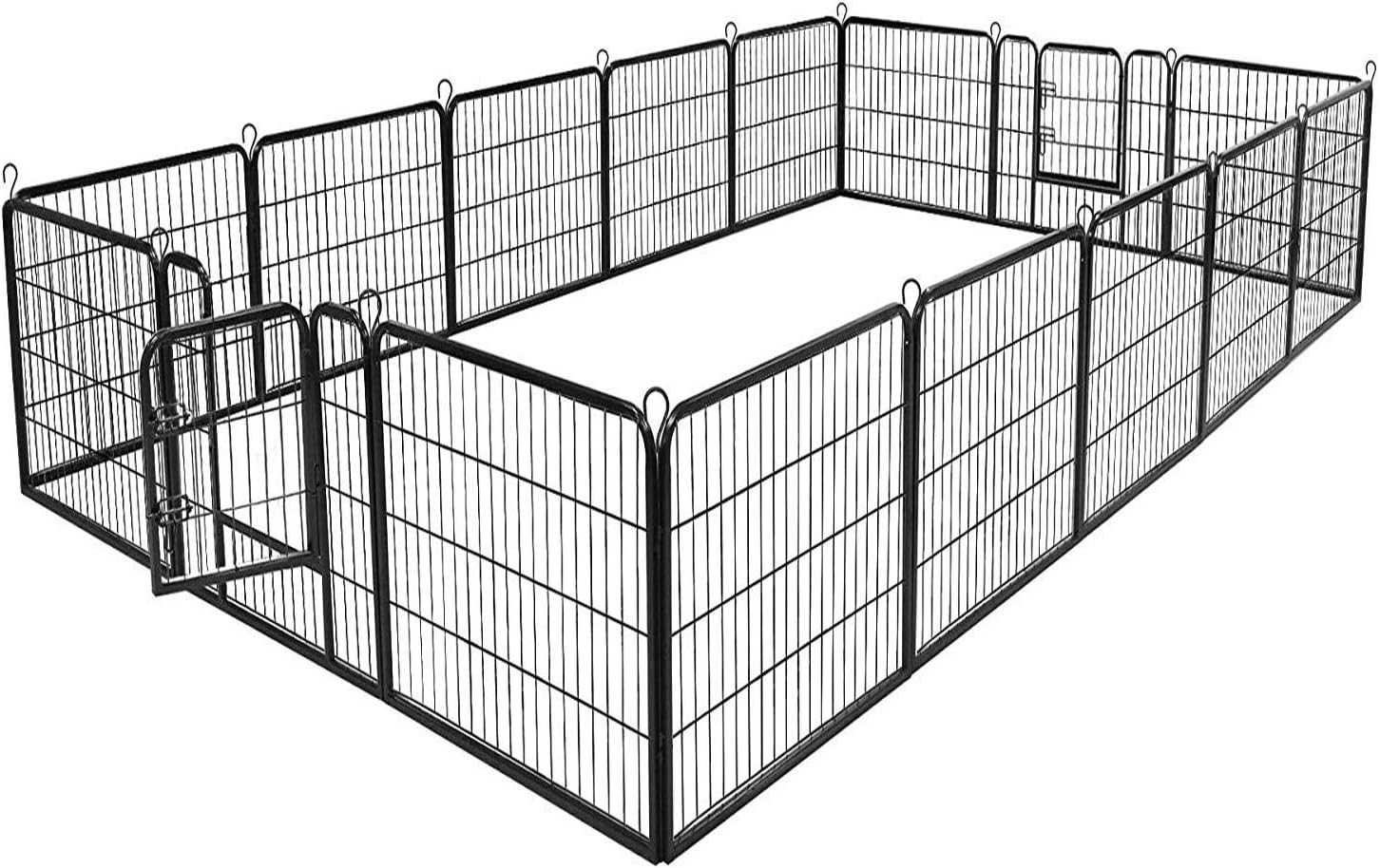 S AFSTAR 16 Panels Metal Dog Playpen, 48" Height Dog Fence Exercise Pen with Doors for Large Medium Small Dogs Rabbits Cats, Foldable Pet Puppy Playpen for Indoor & Outdoor Yard (Black)