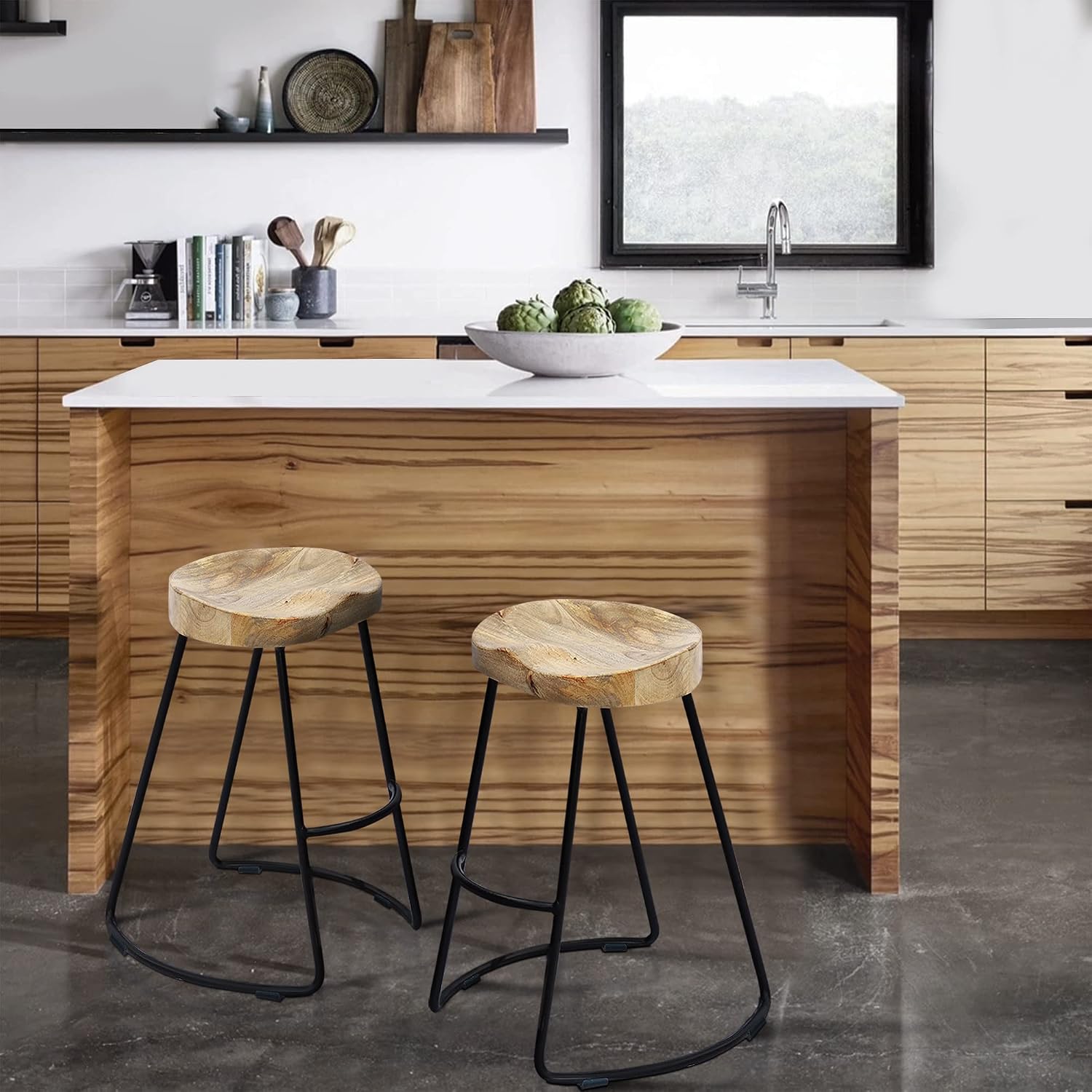 The Urban Port 24 Inch Wooden Saddle Seat Barstool