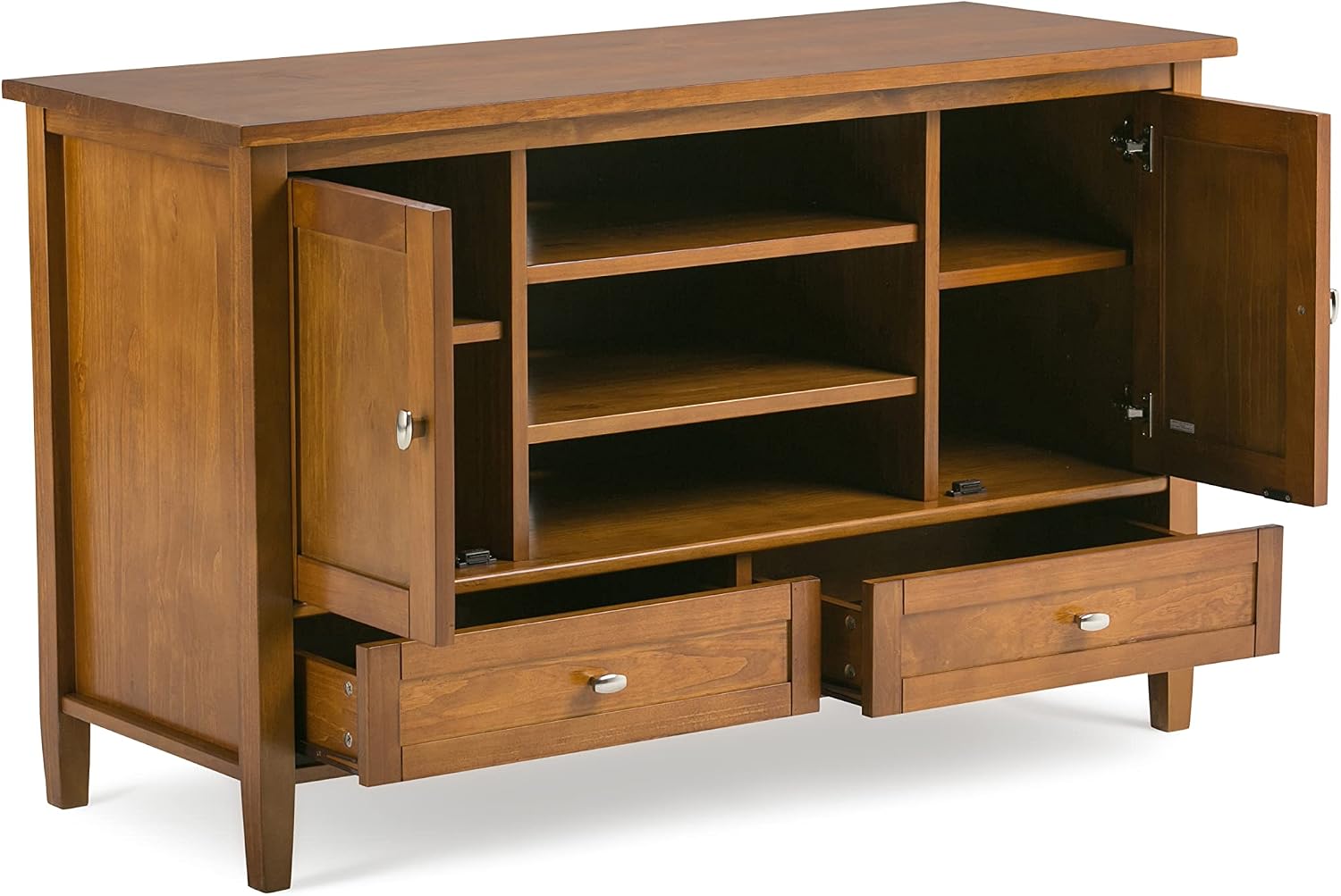 SIMPLIHOME Warm Shaker 47" Wide Solid Wood TV Stand in Light Golden Brown