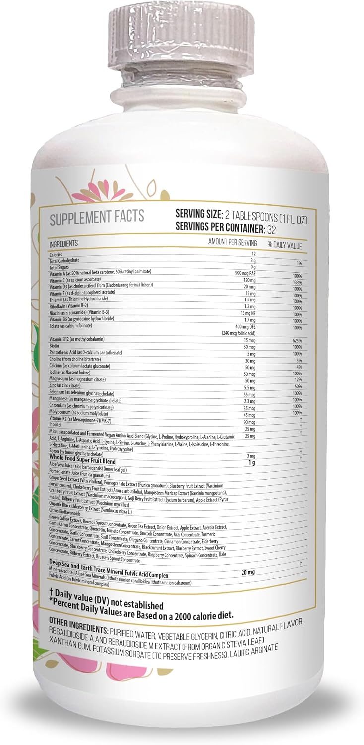 Actif Organic Bariatric Liquid Support With 25+ Organic Vitamins And Minerals For Bariatric Surgery, Advanced Formula, Non GMO, 32 Oz