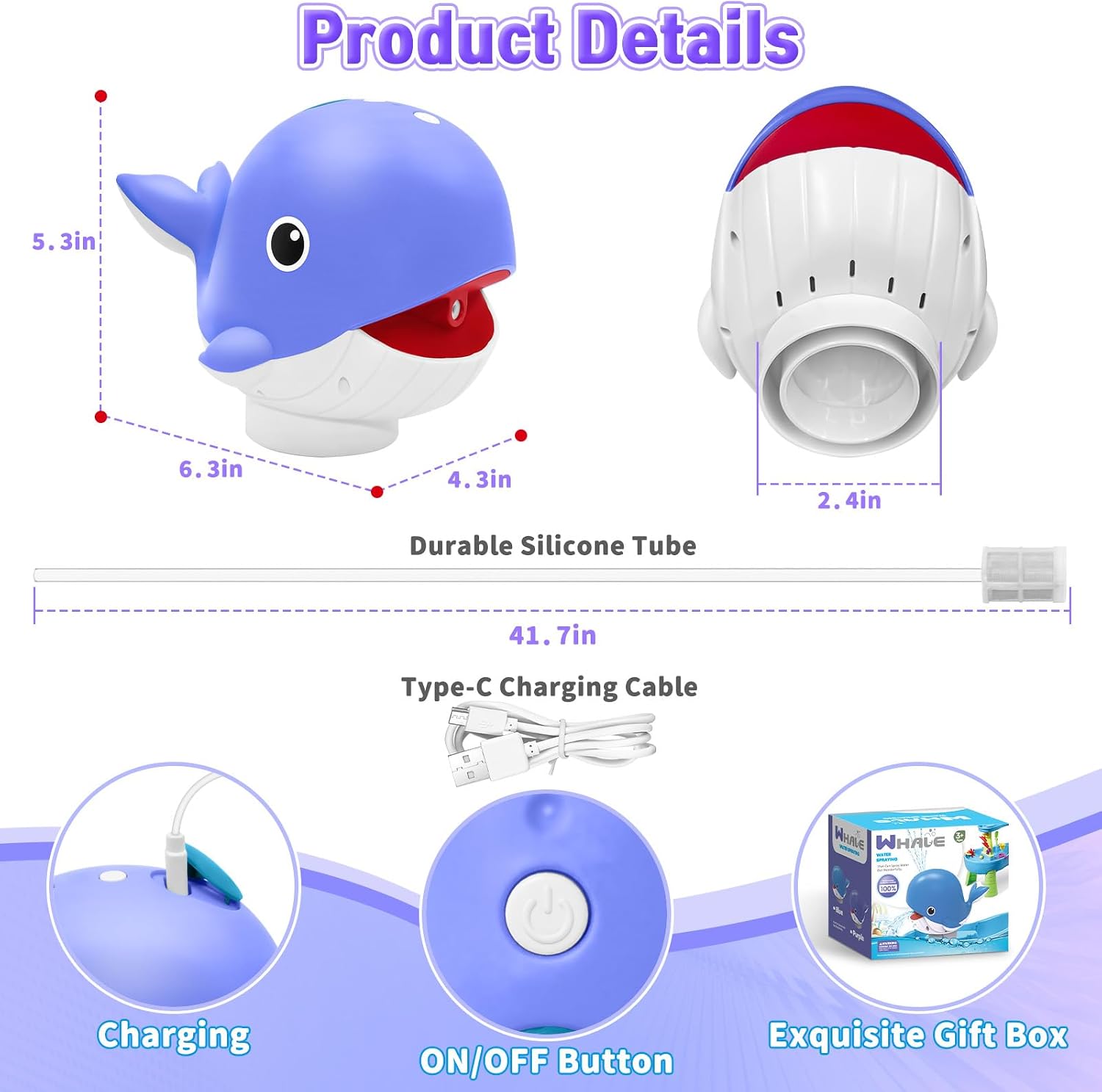 Infowush Water Table Pump, Rechargeable Water Pump for Water Table, Blue | Whale Pump with Sprinkler, 3.5 Hours Non-Stop Fun, Summer Outdoor Water Toys, Outside Water Play Table Accessories for Kids