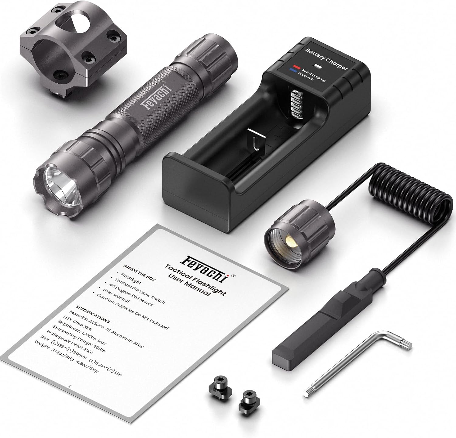 Feyachi FL22 Tactical Flashlight 1200 Lumens LED Light M Lock Rail Mount Ar Flashlight with Pressure Switch
