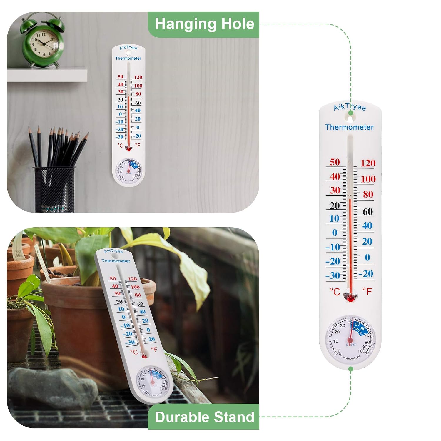 Outdoor Indoor Hygrometer Thermometer, Humidity Monitor, Temperature Humidity Gauge Meter with Celsius/Fahrenheit (℃/℉) for Patio, Field, Cellar