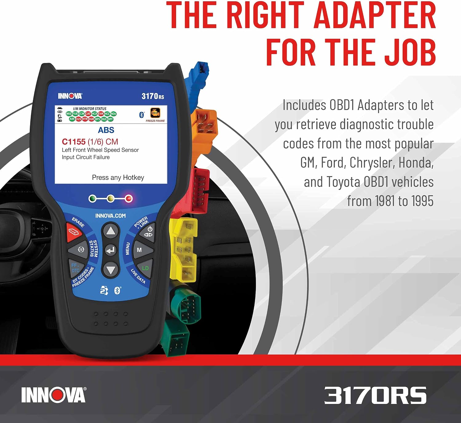 INNOVA 3170RS OBD1 & OBD2 Scanner, ABS Bleeder Scan Tool, OBD2 Diagnostic, Caliper Service, Brake Pad Life, Read/Erase ABS/SRS Codes, Reset Oil Light