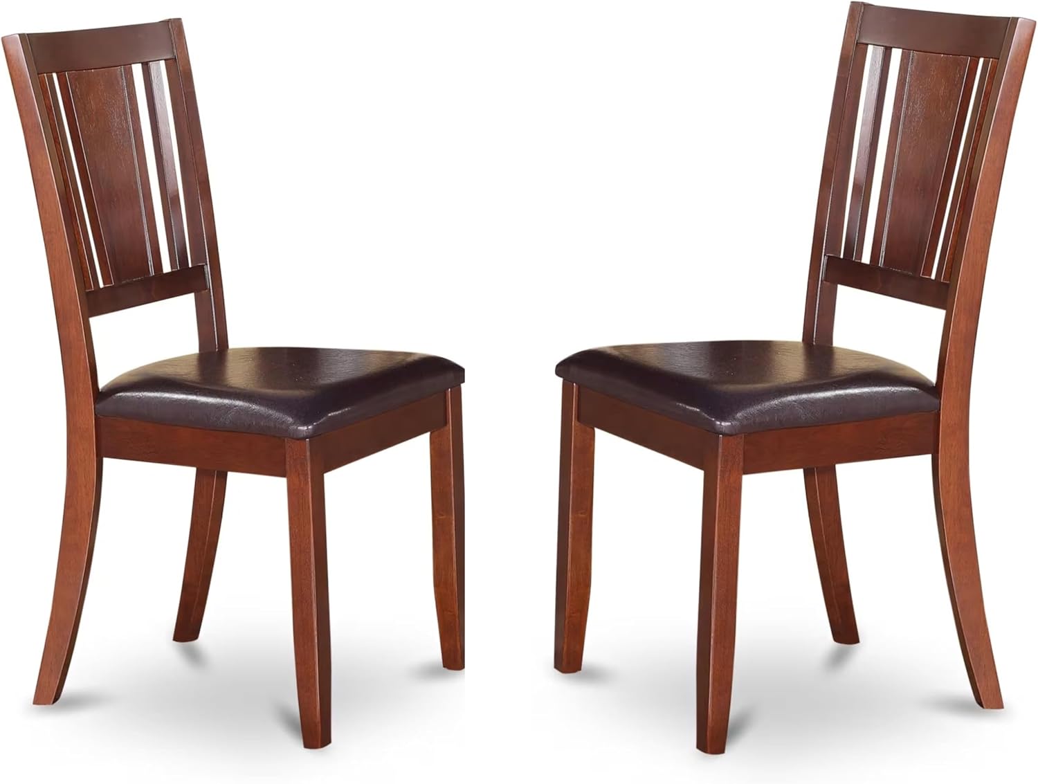 East West Furniture DUC-MAH-LC Dudley Kitchen Dining Chairs - Faux Leather Upholstered Wood Chairs, Set of 2, Mahogany