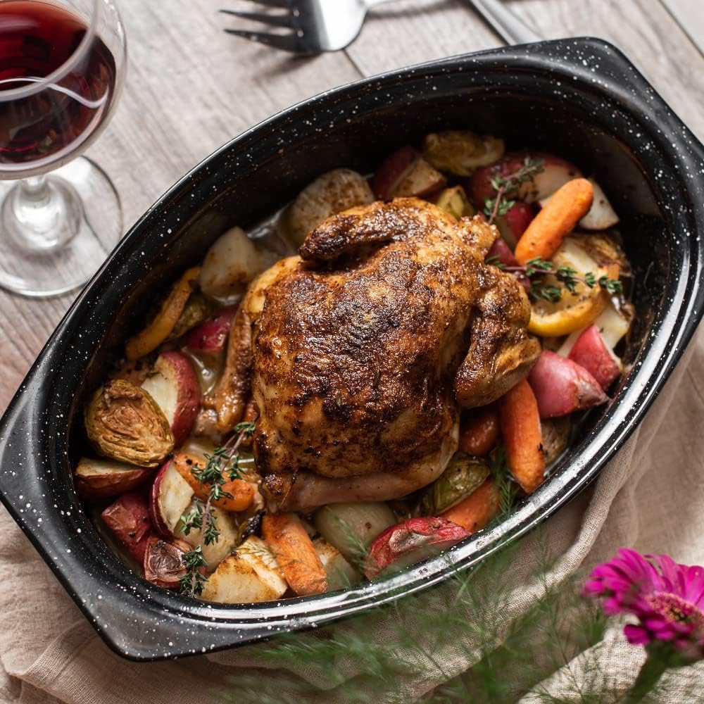 Granite Ware 13" Oval Roaster with Lid – Enameled Steel, Oven Safe to 932°F – Ideal for Roasting, Baking & Sourdough Bread – Self-Basting Cover, Dishwasher Safe, 7 lb Capacity | Oval Roaster Capacity, Roasts Up To 7 Lb Poultry Or Meat, Covered Cooking fo…