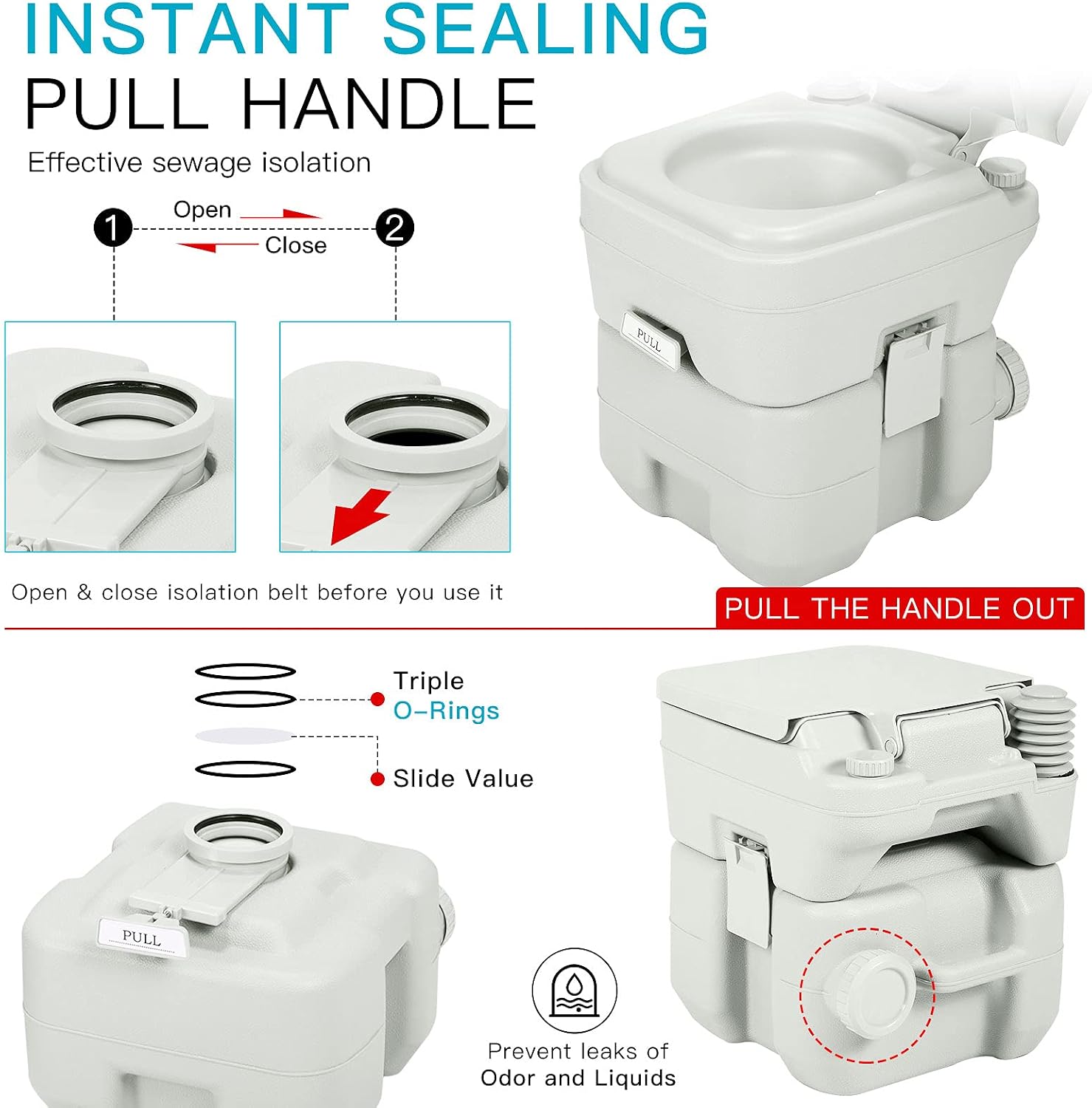 5.3 Gallon Porta Potty Travel Portable Camping Toilet for RV, Boating, Road Trips, Caravan, Campsite, Hospital(20L Gray)