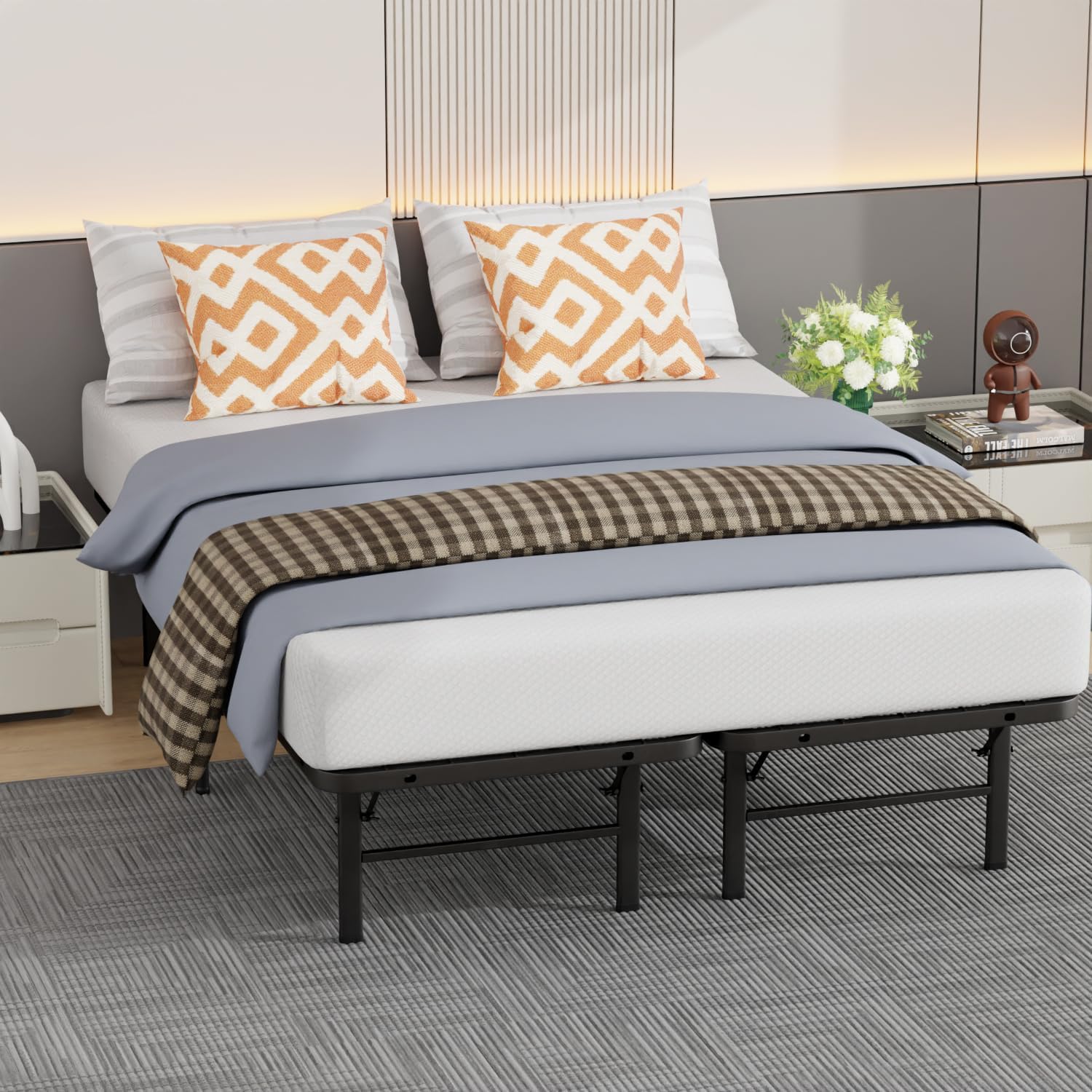 BestMassage | Twin Bed Frame | Metal | Heavy Duty Steel Slats with 6 Legs | Foldable | Sturdy, No Box Spring Needed | Easy to Assemble with Under-Bed Storage | Furniture for Home, Dorms